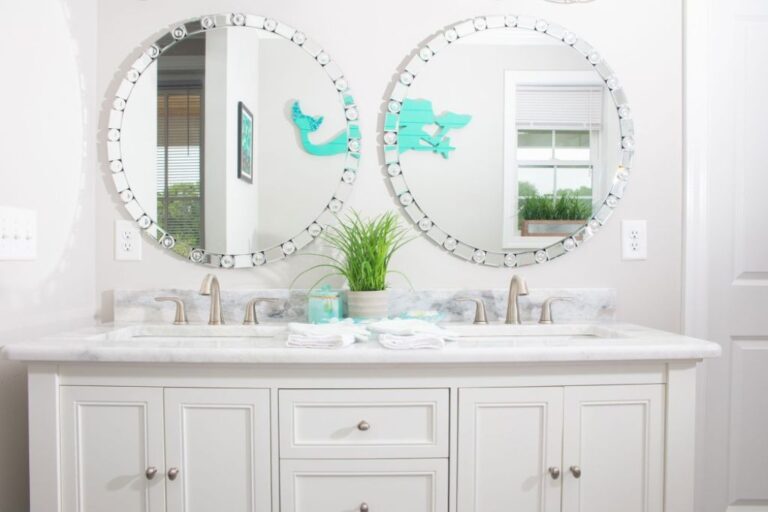 Large bathroom mirror with modern design and sleek finishes